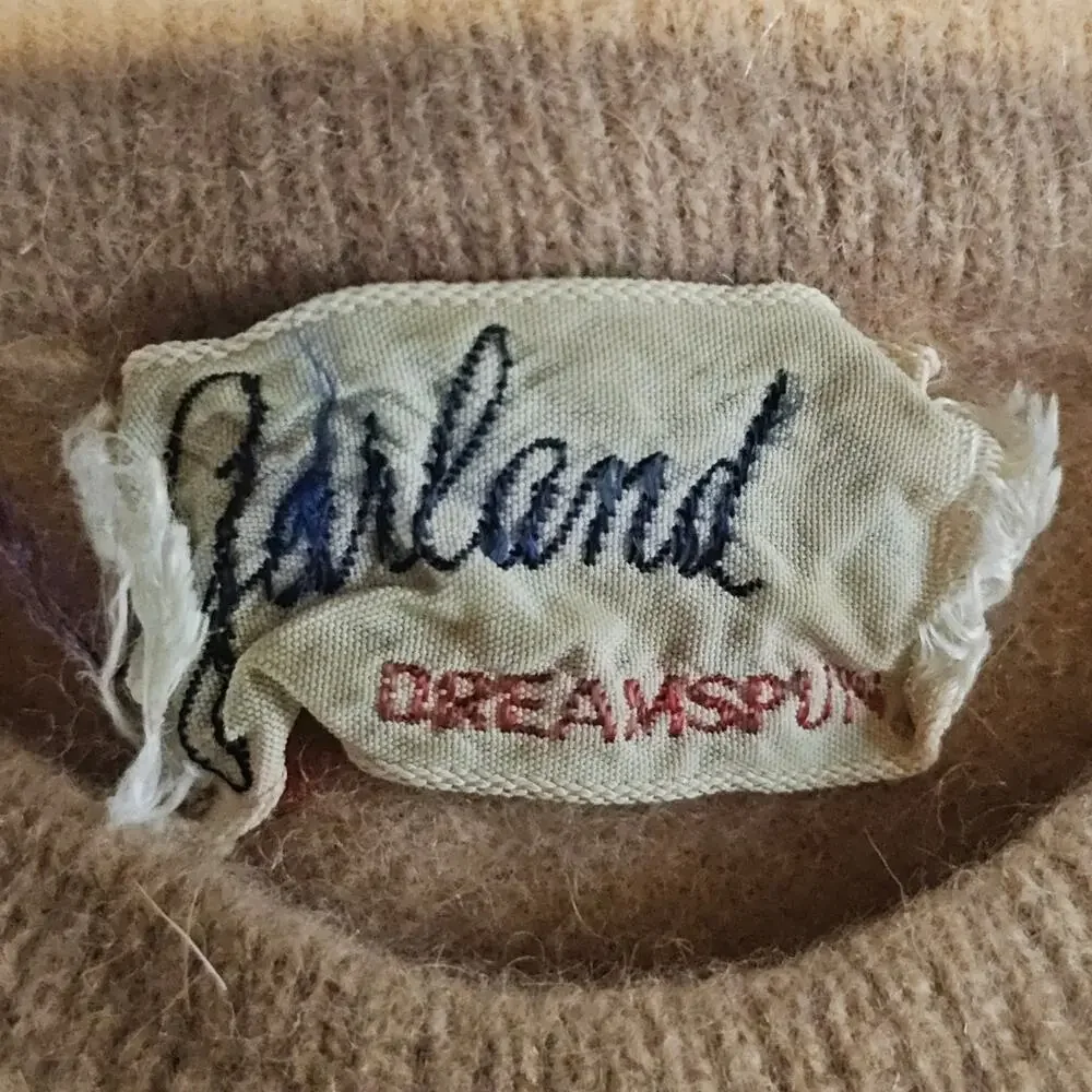 Vintage 50's Garland Dreamspun Wool Knit Sweater Tan Brown Grandmacore XS 3845 - Picture 3 of 7